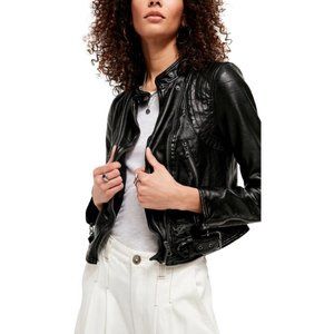Free People Heartbreaker Faux-Leather Moto Jacket M Black